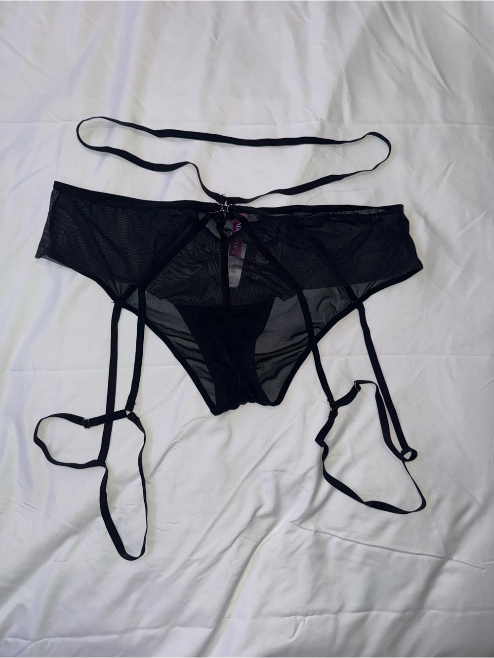 NWT 2X Adore Me Black Sheer Garter Panty